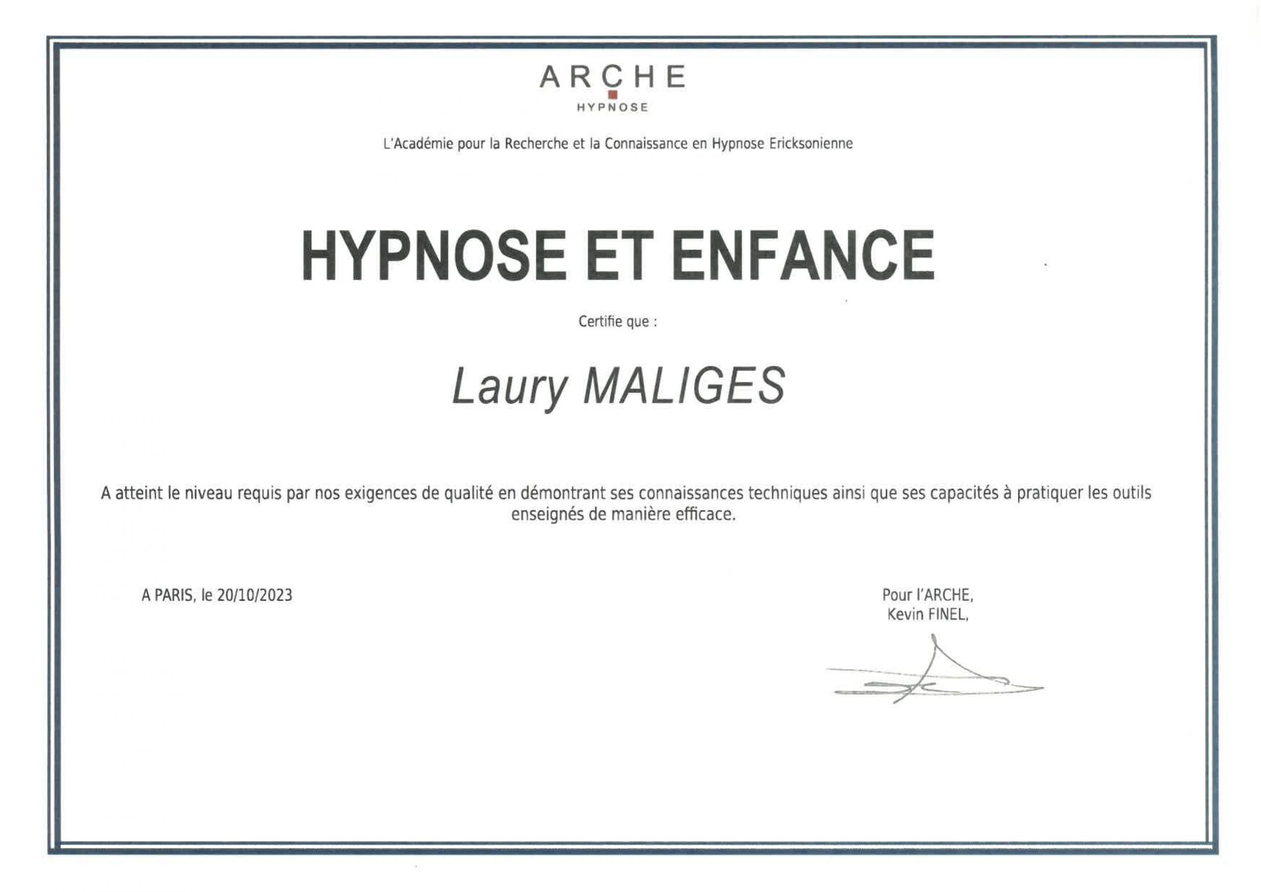 Diplome hypnose enfance Laury